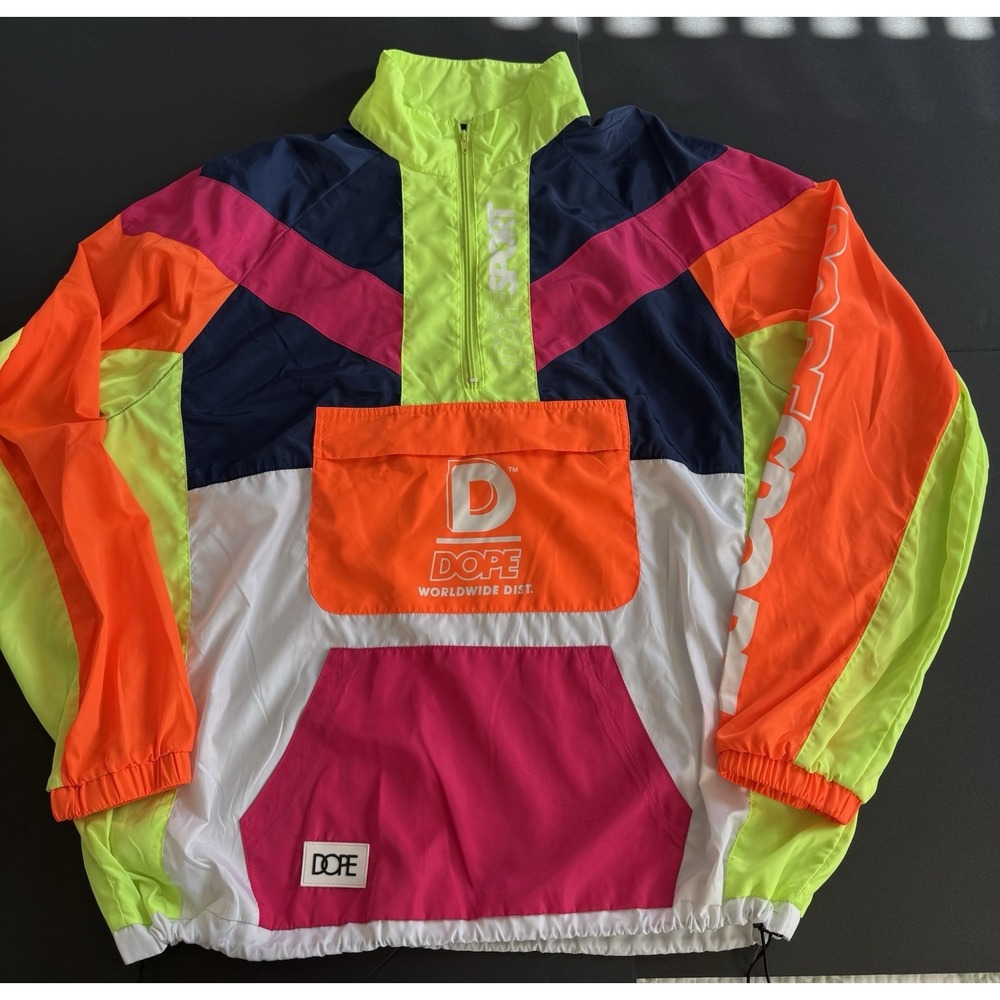 Dope Sport Windbreaker Men's Sz XL  White/ Orange Green